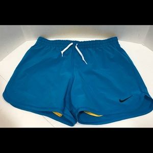 NIKE Blue Dri Fit Shorts with Yellow Slider S